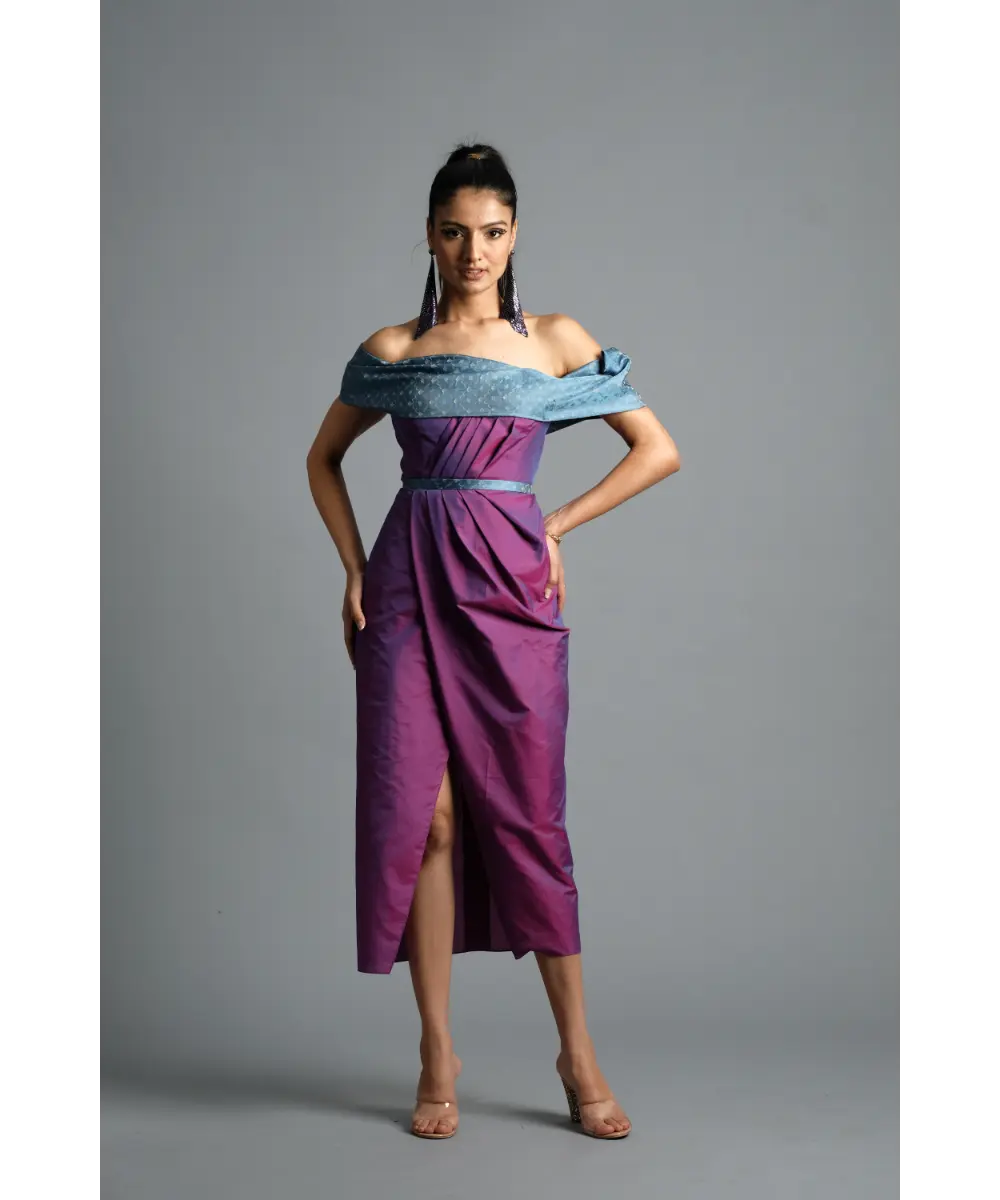 AASTHA SOOD - Dual tone pink-blue Silk Dress
